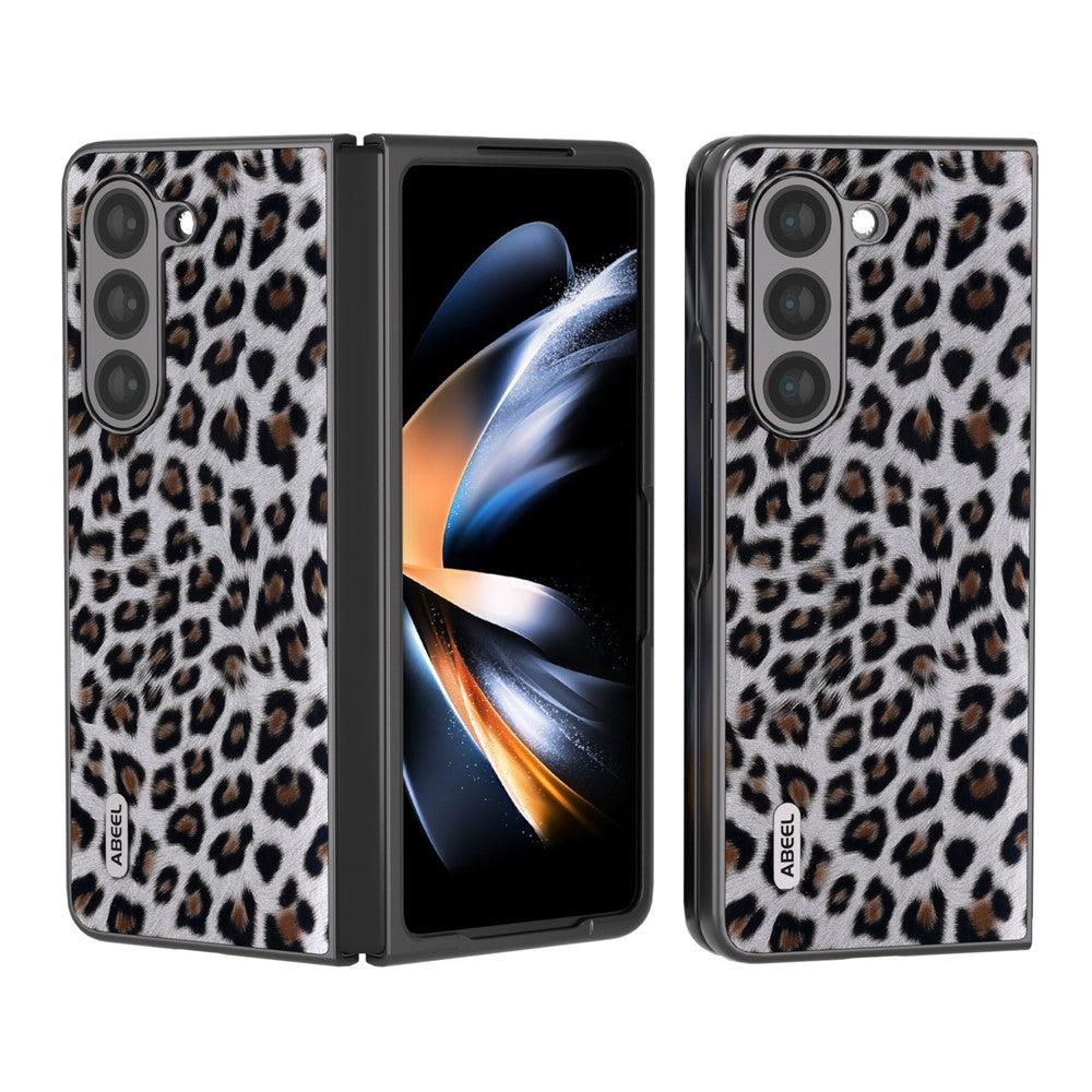ABEEL For Samsung Galaxy Z Fold5 5G Leopard Pattern Case Anti-Scratch PU Leather + PC Phone Cover