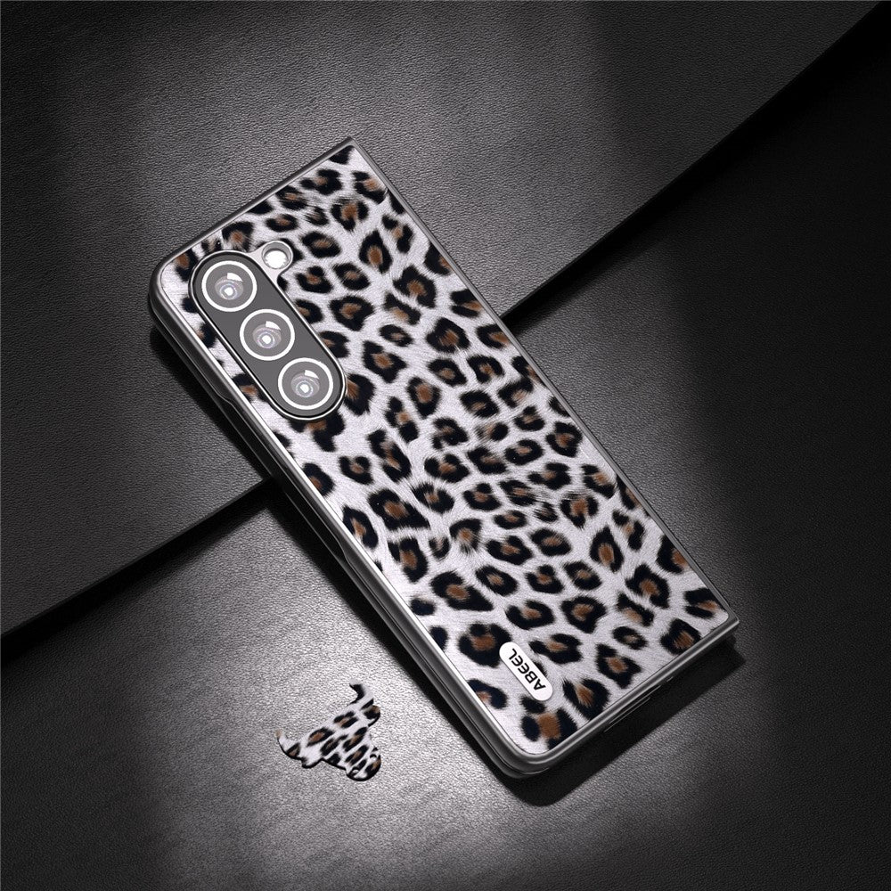 ABEEL For Samsung Galaxy Z Fold5 5G Leopard Pattern Case Anti-Scratch PU Leather + PC Phone Cover