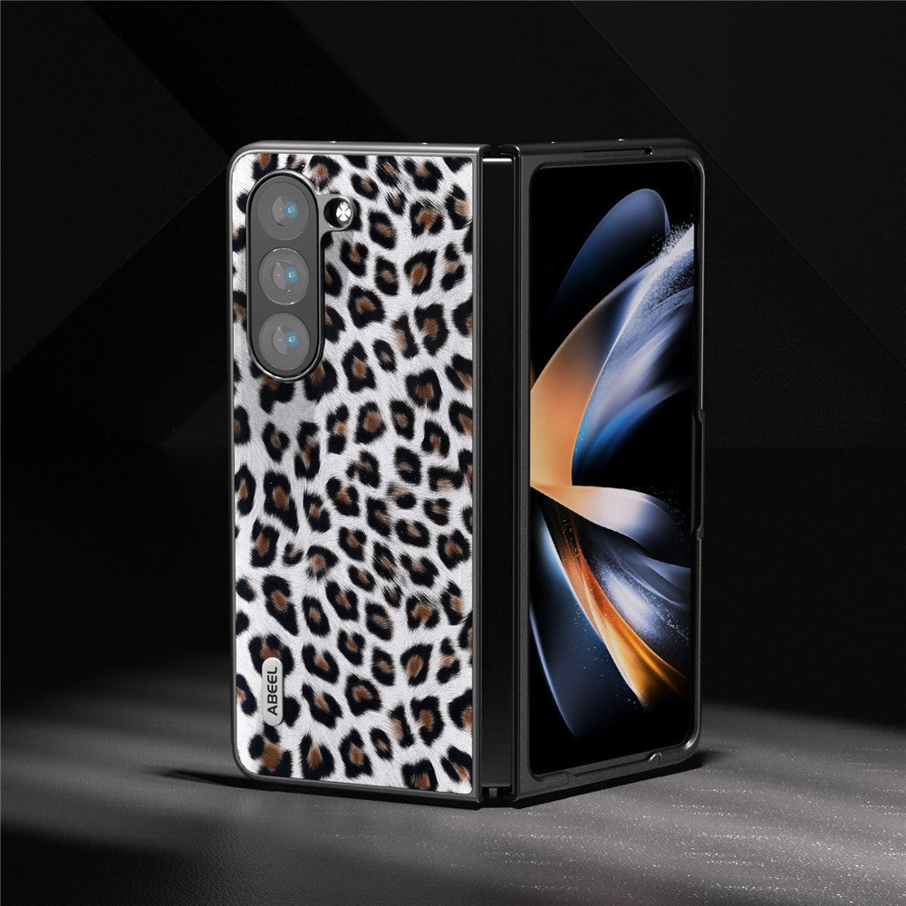 ABEEL For Samsung Galaxy Z Fold5 5G Leopard Pattern Case Anti-Scratch PU Leather + PC Phone Cover
