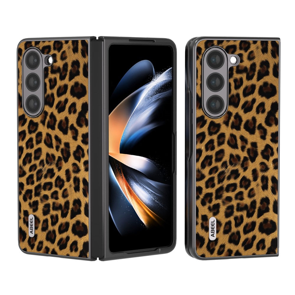 ABEEL For Samsung Galaxy Z Fold5 5G Leopard Pattern Case Anti-Scratch PU Leather + PC Phone Cover