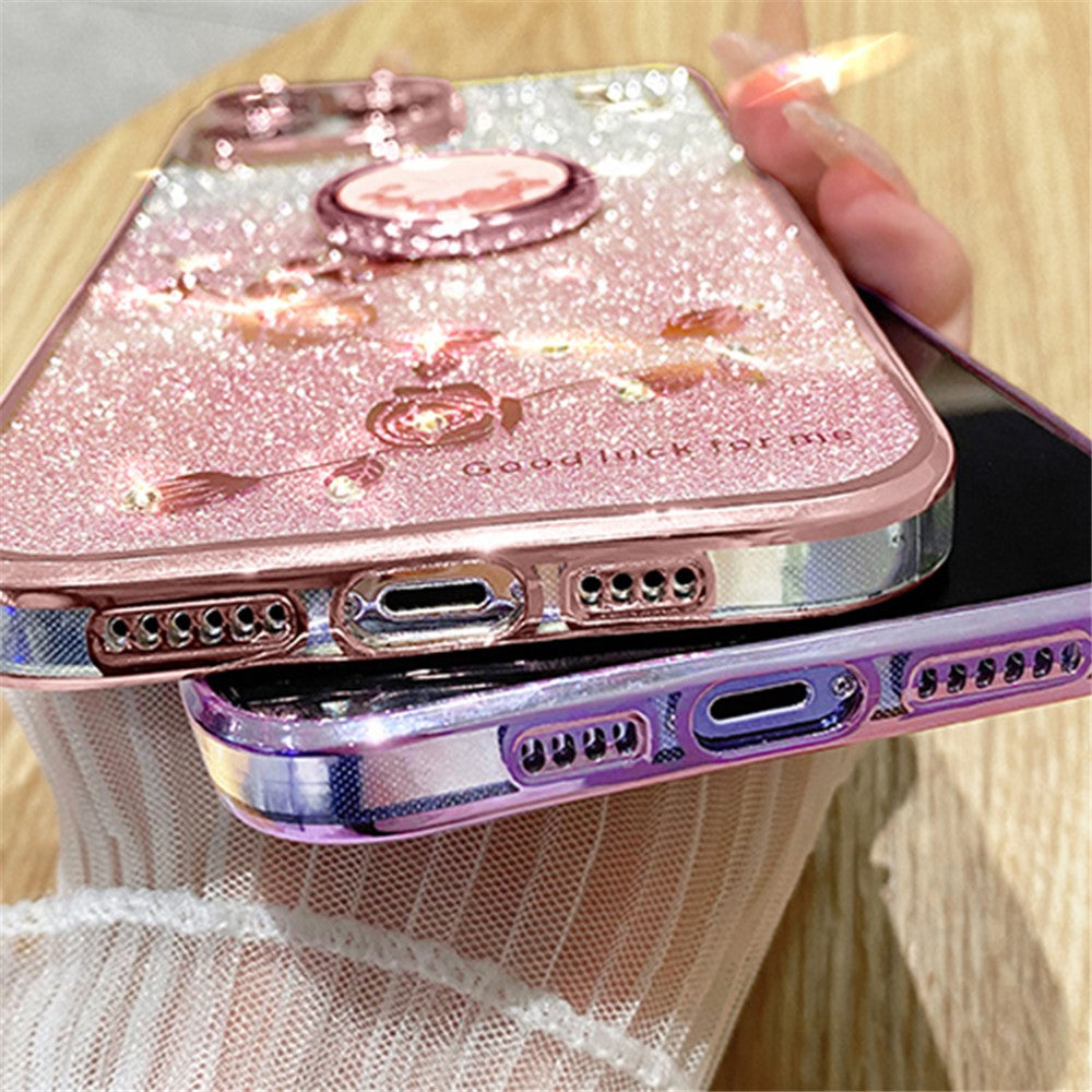 KADEM For Oppo Reno10 Pro+ 5G Anti-Scratch TPU Case Glitter Floral Pattern Rhinestone Gradient Smartphone Cover