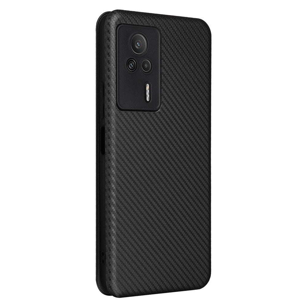 Carbon Fiber Texture Shell for Xiaomi Redmi K60E 5G Phone Case Stand Card Slot PU Leather Cover
