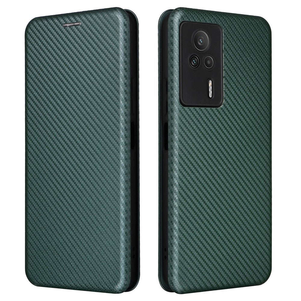 Carbon Fiber Texture Shell for Xiaomi Redmi K60E 5G Phone Case Stand Card Slot PU Leather Cover