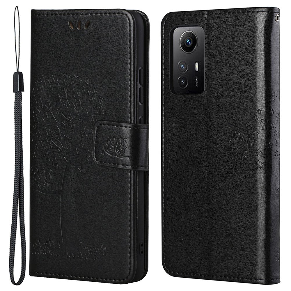 For Xiaomi Redmi Note 12S 4G Owl Tree Imprinted Wallet Phone Case PU Leather Stand Cover