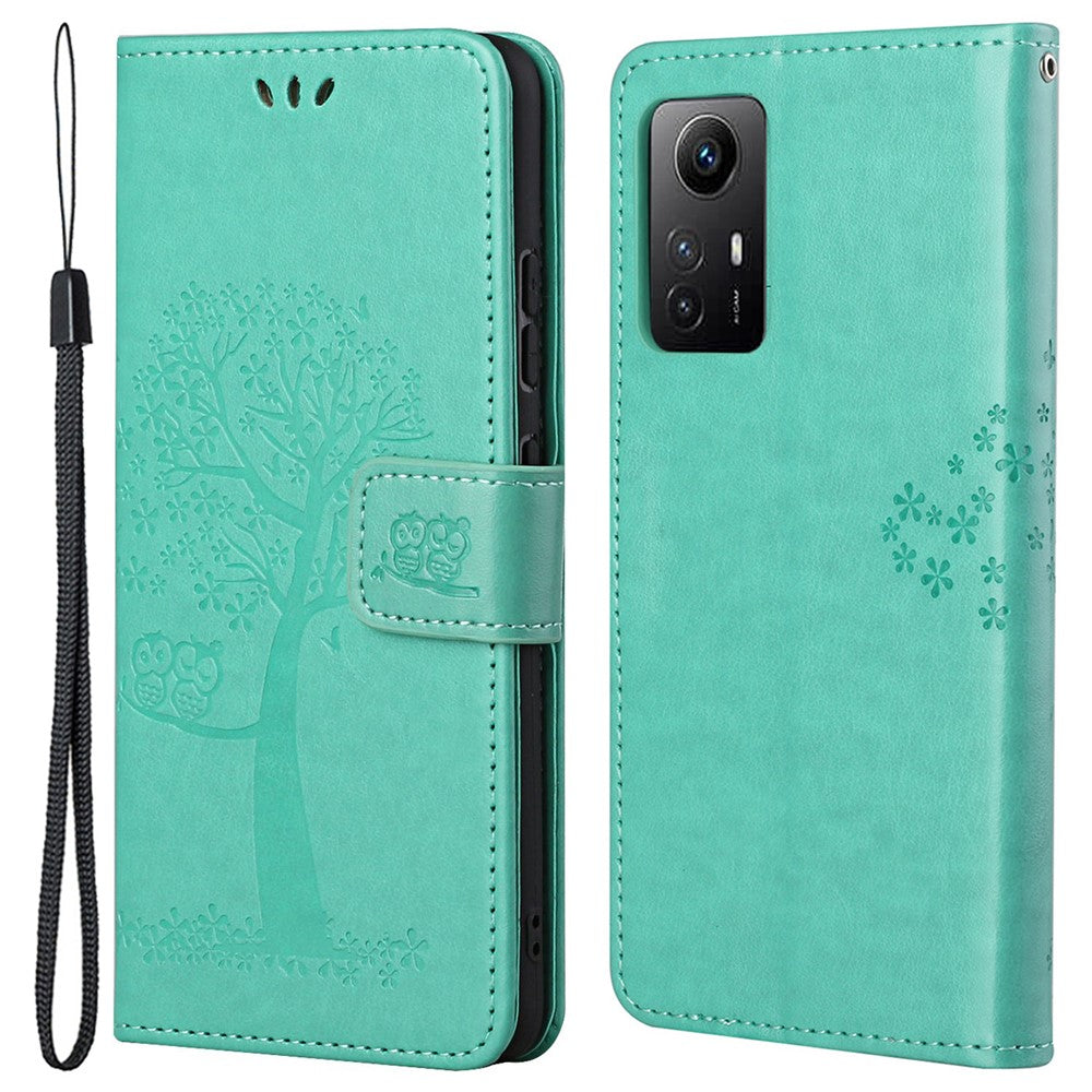 For Xiaomi Redmi Note 12S 4G Owl Tree Imprinted Wallet Phone Case PU Leather Stand Cover