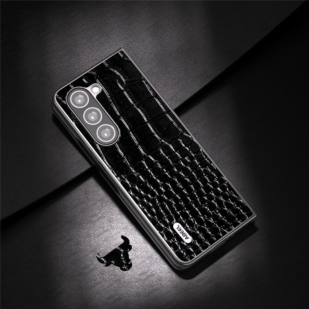 ABEEL For Samsung Galaxy Z Fold5 5G Cowhide Leather + PC Phone Case Crocodile Texture Slim Cover