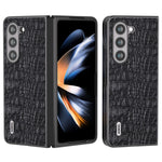 ABEEL For Samsung Galaxy Z Fold5 5G PC Phone Case Anti-Slip Genuine Cowhide Leather Coated Phone Cover