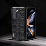 ABEEL For Samsung Galaxy Z Fold5 5G PC Phone Case Anti-Slip Genuine Cowhide Leather Coated Phone Cover