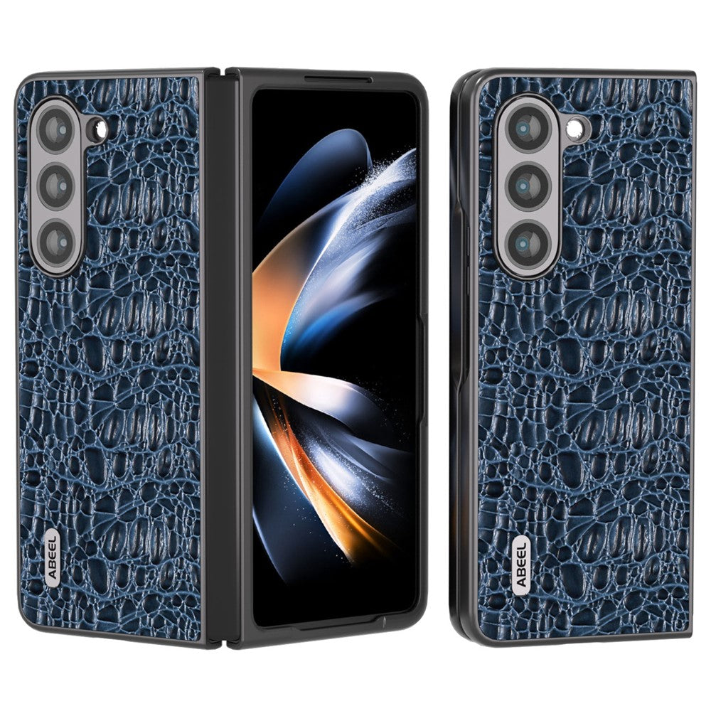 ABEEL For Samsung Galaxy Z Fold5 5G PC Phone Case Anti-Slip Genuine Cowhide Leather Coated Phone Cover