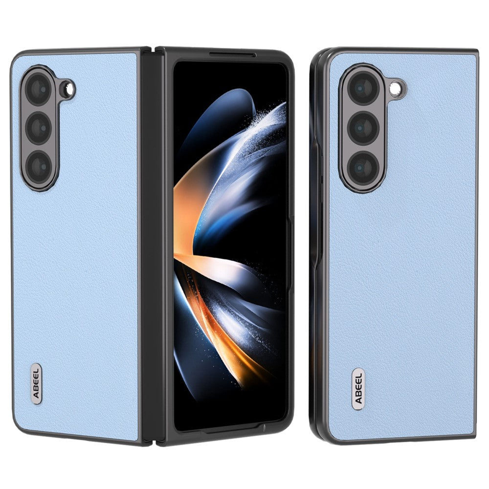 ABEEL For Samsung Galaxy Z Fold5 5G Genuine Cow Leather + Hard PC Shell Black Edge Phone Case Cover