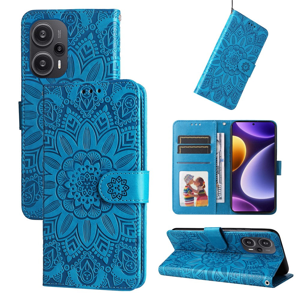 For Xiaomi Redmi Note 12 Turbo / Poco F5 5G Phone Case PU Leather Wallet Imprinted Sunflower Phone Stand Cover