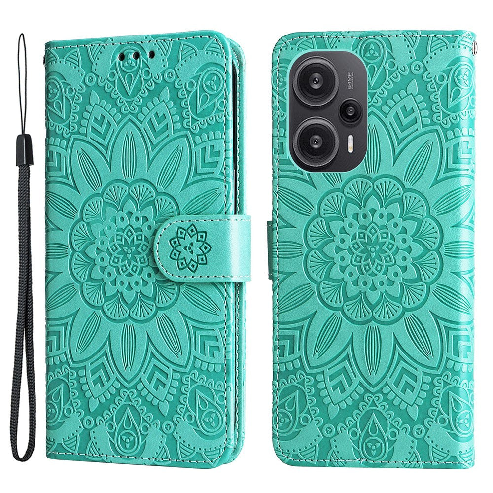 For Xiaomi Redmi Note 12 Turbo / Poco F5 5G Phone Case PU Leather Wallet Imprinted Sunflower Phone Stand Cover