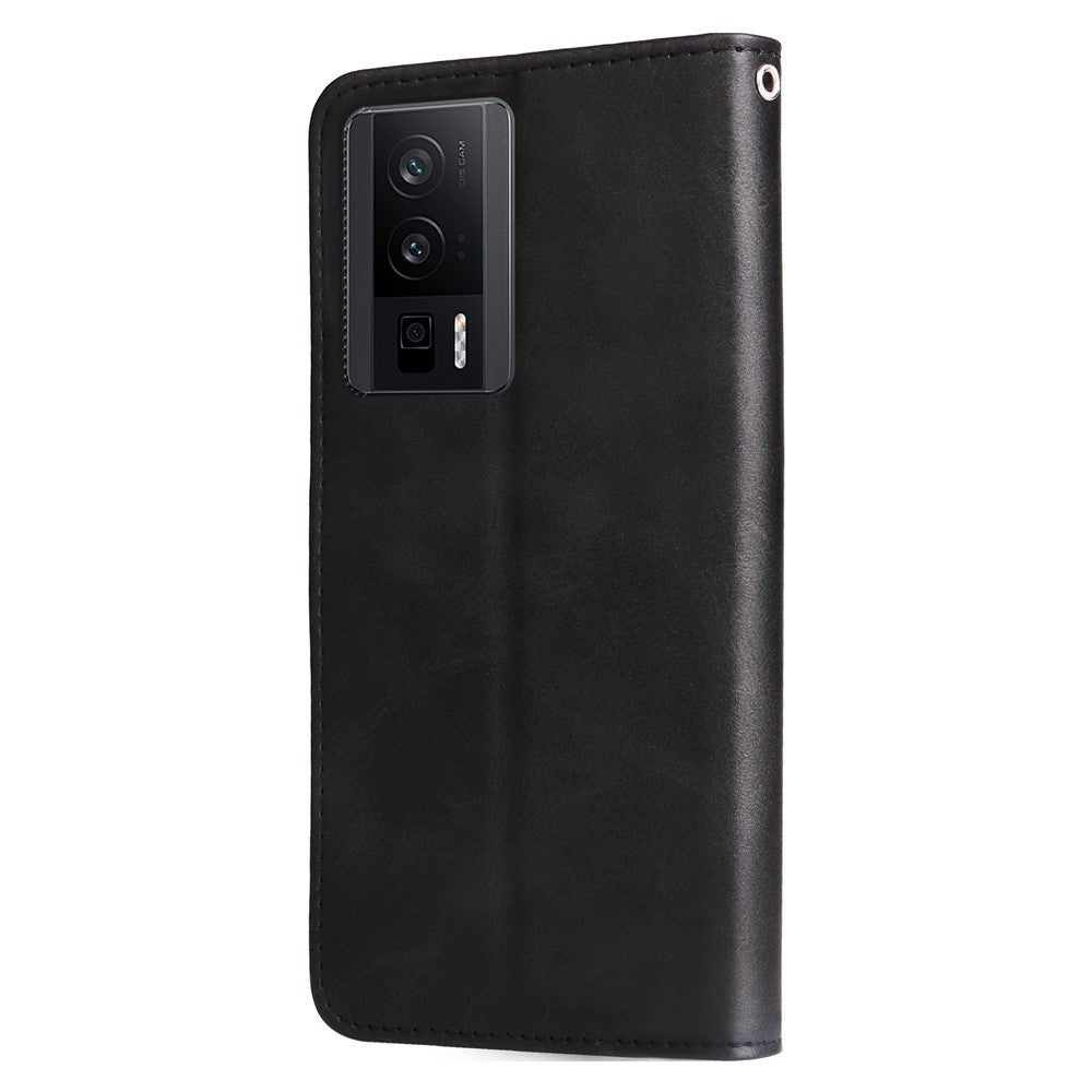 Xiaomi Redmi K60 Pro 5G / K60 5G / Poco F5 Pro 5G-mobilcover med stativ, kalveskindstekstur og lynlåspung