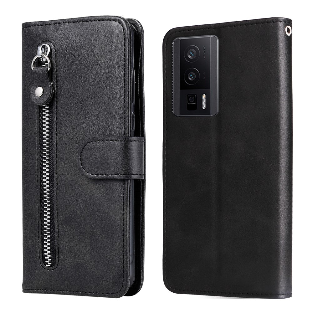 Xiaomi Redmi K60 Pro 5G / K60 5G / Poco F5 Pro 5G-mobilcover med stativ, kalveskindstekstur og lynlåspung