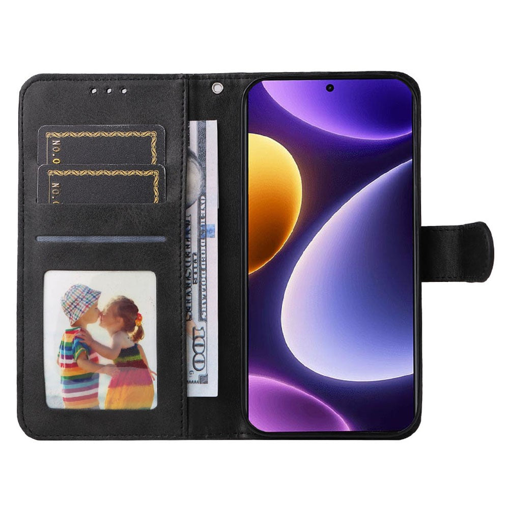 Xiaomi Redmi Note 12 Turbo / Poco F5 5G PU-läder plånboksfodral kalvtextur reptåligt stativfodral med rem