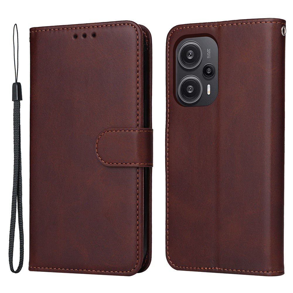Xiaomi Redmi Note 12 Turbo / Poco F5 5G PU-läder plånboksfodral kalvtextur reptåligt stativfodral med rem
