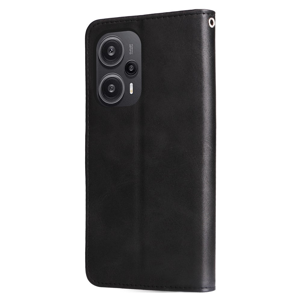 Xiaomi Redmi Note 12 Turbo / Poco F5 5G Kalvtextur mobilskal Stativ Blixtlåsficka Plånboksfodral