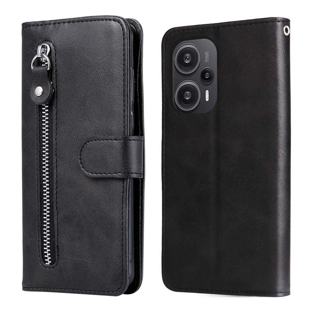 Xiaomi Redmi Note 12 Turbo / Poco F5 5G Kalvtextur mobilskal Stativ Blixtlåsficka Plånboksfodral