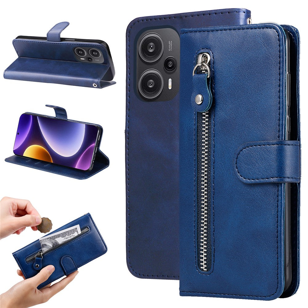 Xiaomi Redmi Note 12 Turbo / Poco F5 5G Kalvtextur mobilskal Stativ Blixtlåsficka Plånboksfodral