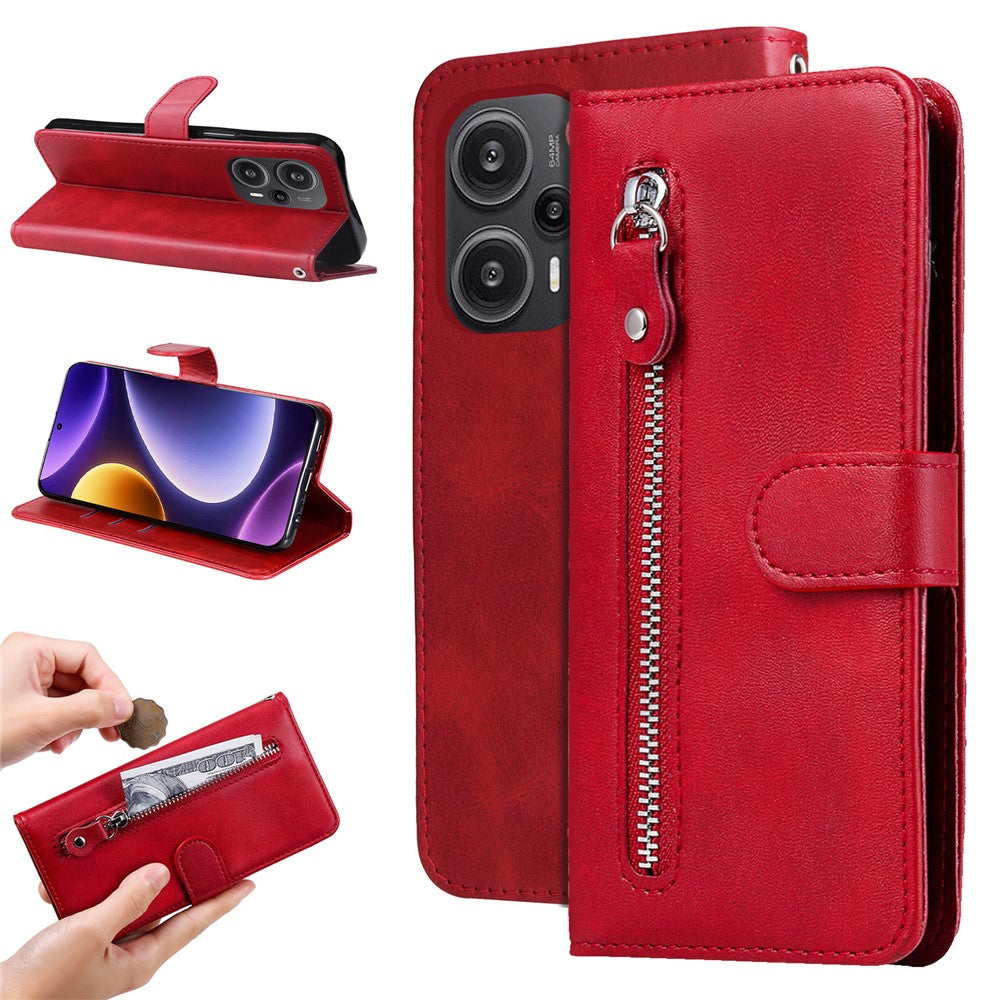 Xiaomi Redmi Note 12 Turbo / Poco F5 5G Kalvtextur mobilskal Stativ Blixtlåsficka Plånboksfodral