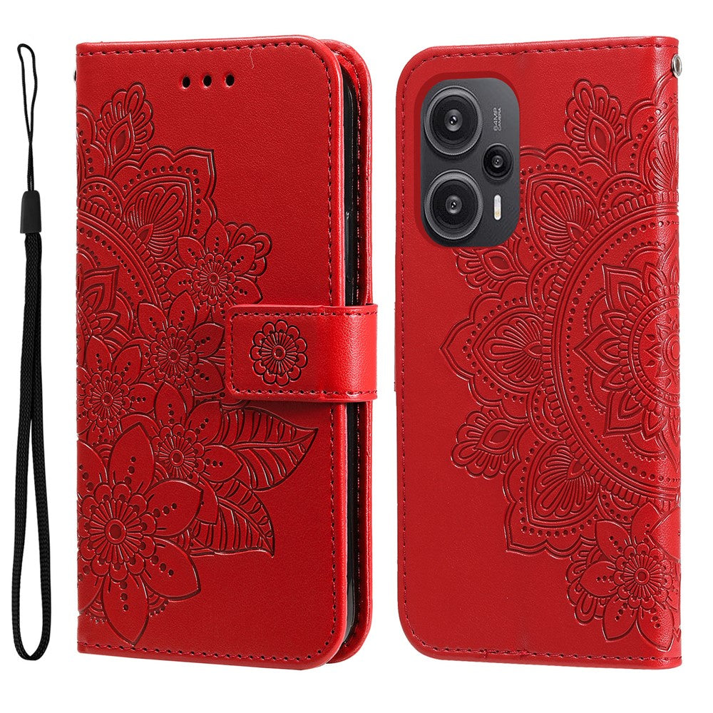 Xiaomi Redmi Note 12 Turbo / Poco F5 5G-skal med blommönster i PU-läder, plånboksfodral, stativ