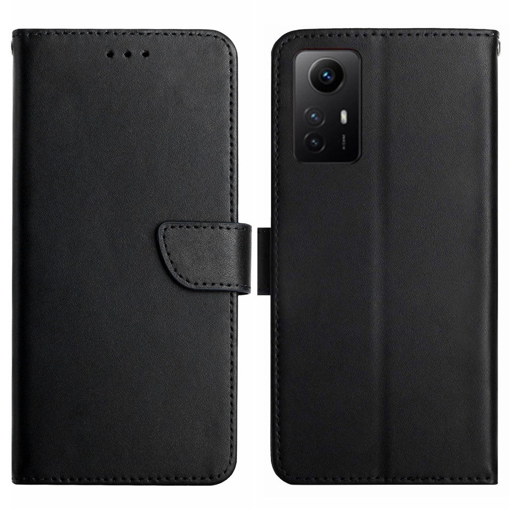 HT02 ægte kernelæderetui til Xiaomi Redmi Note 12S 4G med nappa-tekstur, stativ og tegnebogsetui