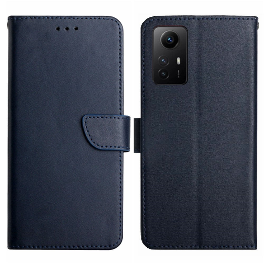 HT02 ægte kernelæderetui til Xiaomi Redmi Note 12S 4G med nappa-tekstur, stativ og tegnebogsetui