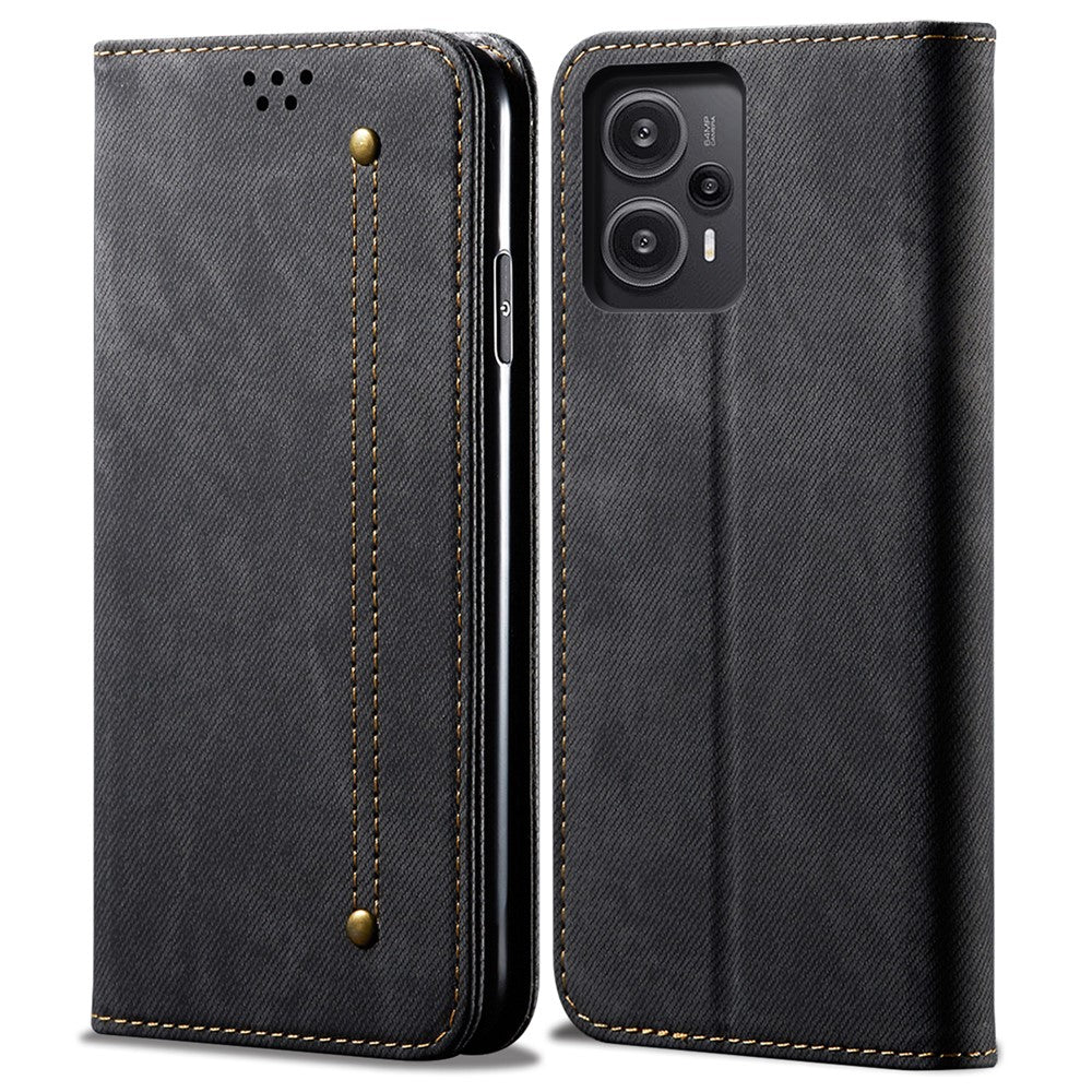 For Xiaomi Redmi Note 12 Turbo / Poco F5 5G PU Leather Case Stand Wallet Jeans Cloth Texture Phone Cover
