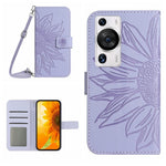 HT04 För Huawei P60 / P60 Pro Sunflower Imprinting mobilskal Läderställ Plånboksfodral med Axelrem