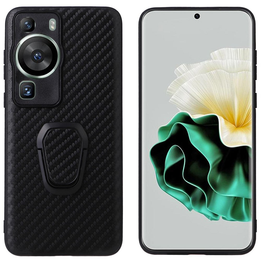 Fallsäkert mobilskal för Huawei P60 Pro, texturerat PU-läderbelagt TPU+PC-fodral med stöd