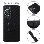 For Huawei P60 Pro Fall Proof Phone Case Textured PU Leather Coated TPU+PC Cover with Kickstand