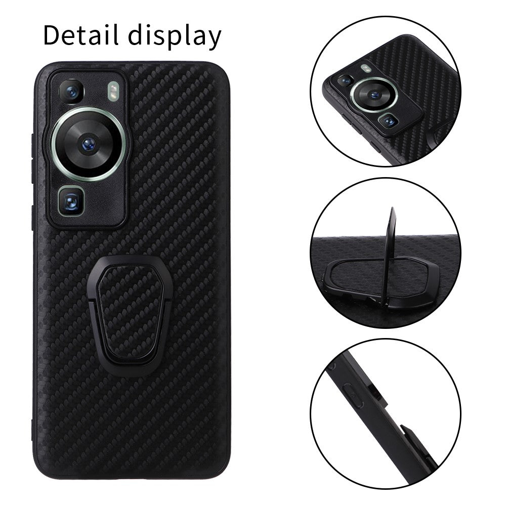 For Huawei P60 Pro Fall Proof Phone Case Textured PU Leather Coated TPU+PC Cover with Kickstand