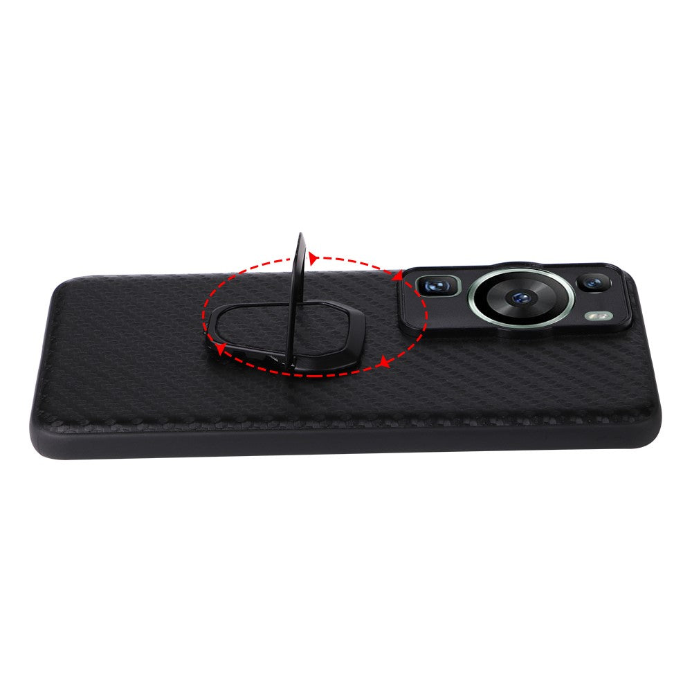 Fallsäkert mobilskal för Huawei P60 Pro, texturerat PU-läderbelagt TPU+PC-fodral med stöd