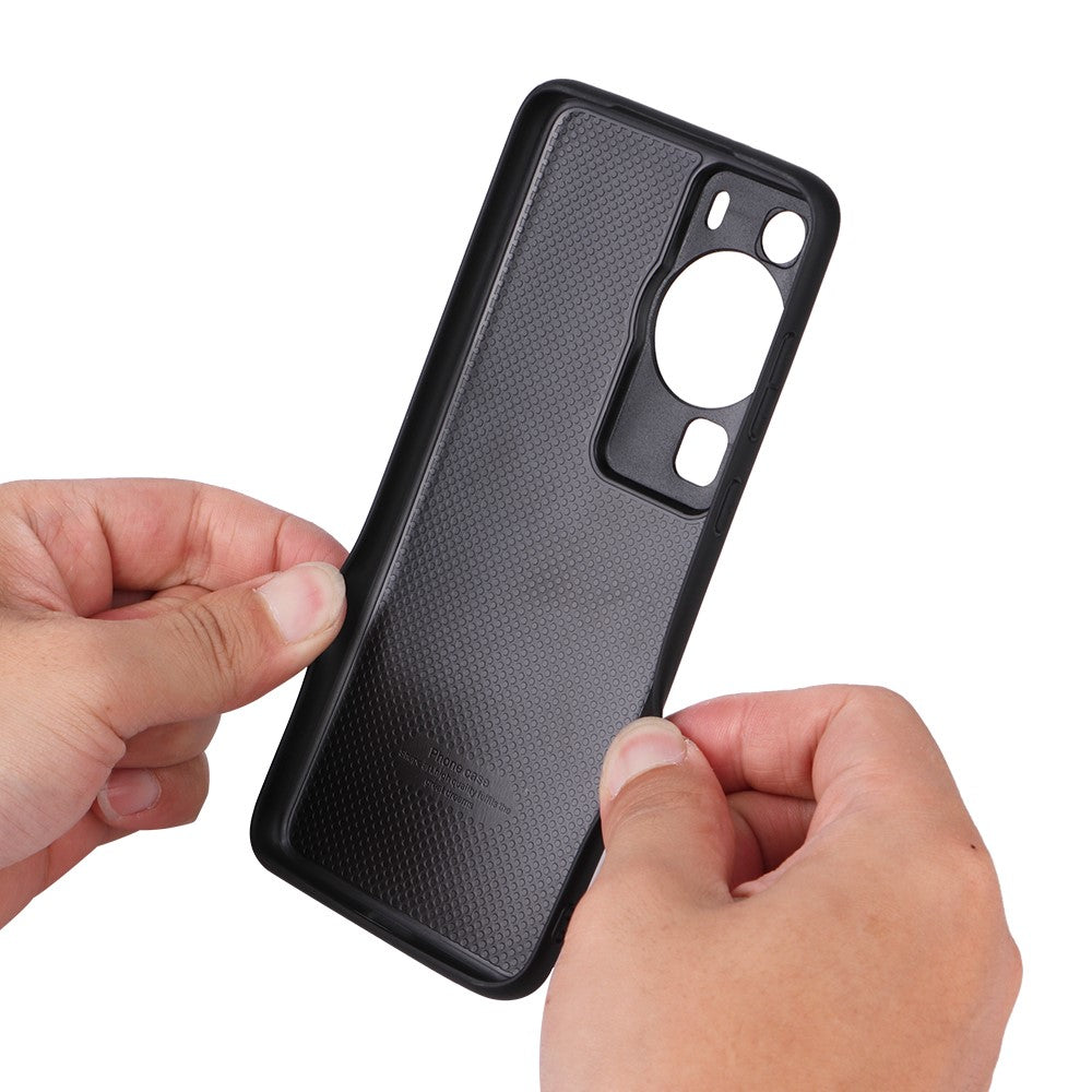 For Huawei P60 Pro Fall Proof Phone Case Textured PU Leather Coated TPU+PC Cover with Kickstand
