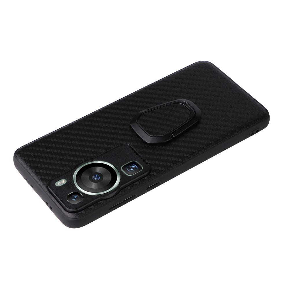 For Huawei P60 Pro Fall Proof Phone Case Textured PU Leather Coated TPU+PC Cover with Kickstand