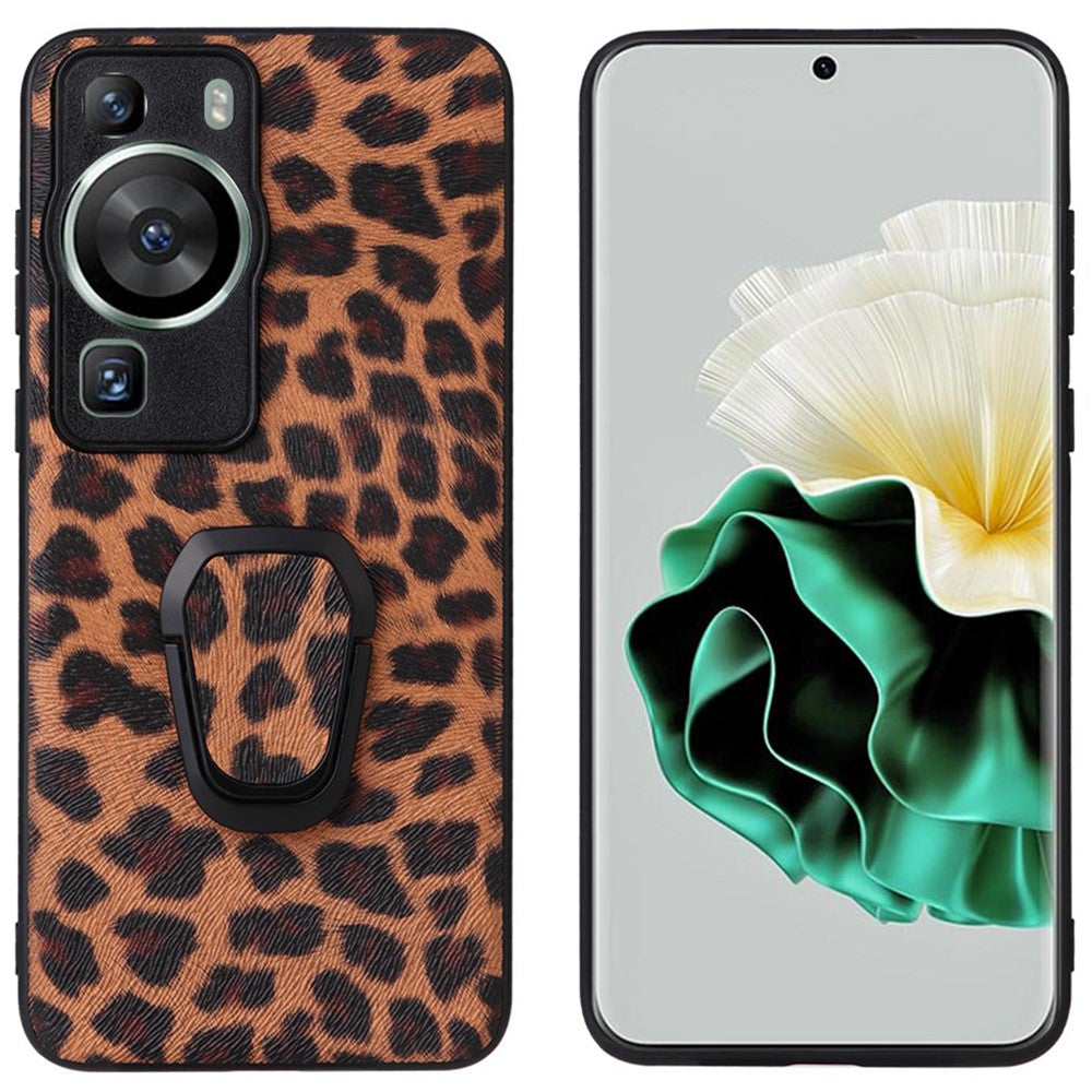 For Huawei P60 Pro Fall Proof Phone Case Textured PU Leather Coated TPU+PC Cover with Kickstand