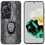 For Huawei P60 Pro Fall Proof Phone Case Textured PU Leather Coated TPU+PC Cover with Kickstand