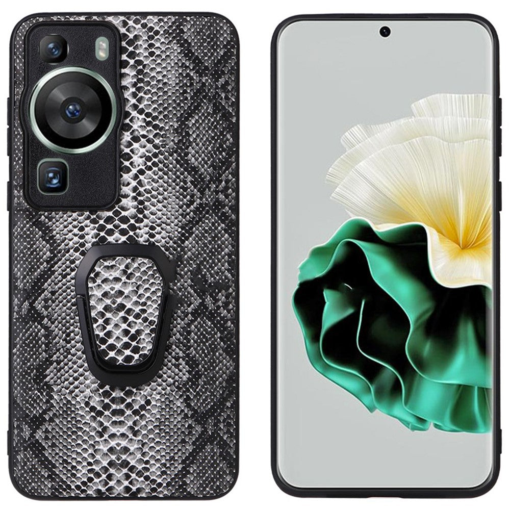 Fallsäkert mobilskal för Huawei P60 Pro, texturerat PU-läderbelagt TPU+PC-fodral med stöd
