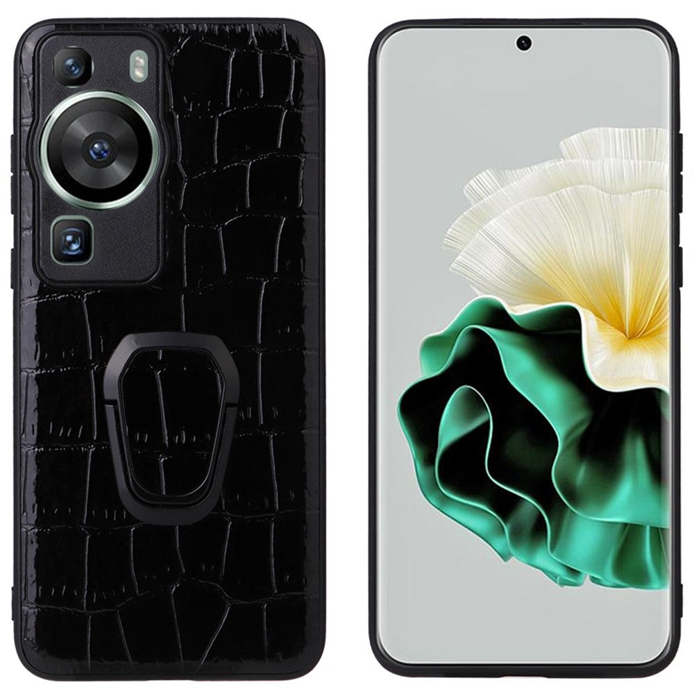 Fallsäkert mobilskal för Huawei P60 Pro, texturerat PU-läderbelagt TPU+PC-fodral med stöd