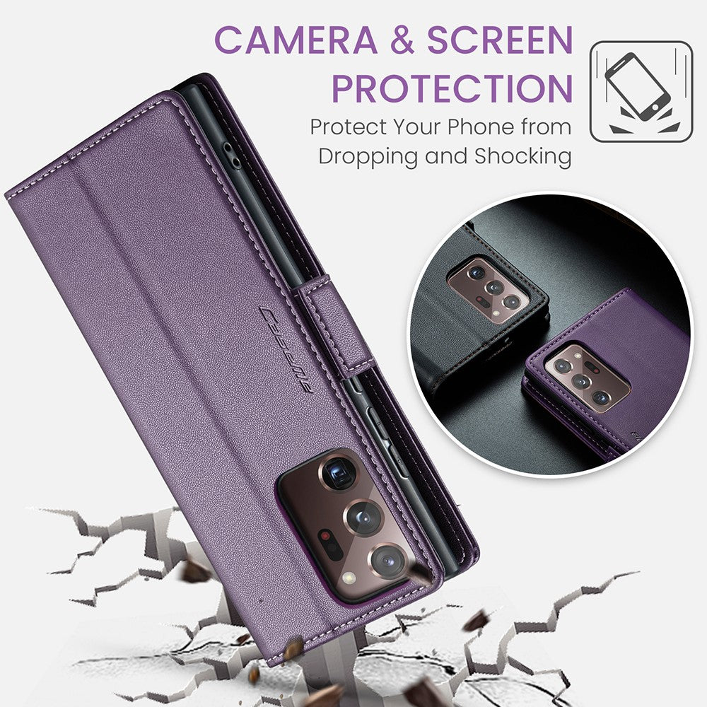 For Samsung Galaxy Note20 Ultra / Ultra 5G Leather Case CASEME 023 RFID Blocking 3 Card Slot Mobile Cover