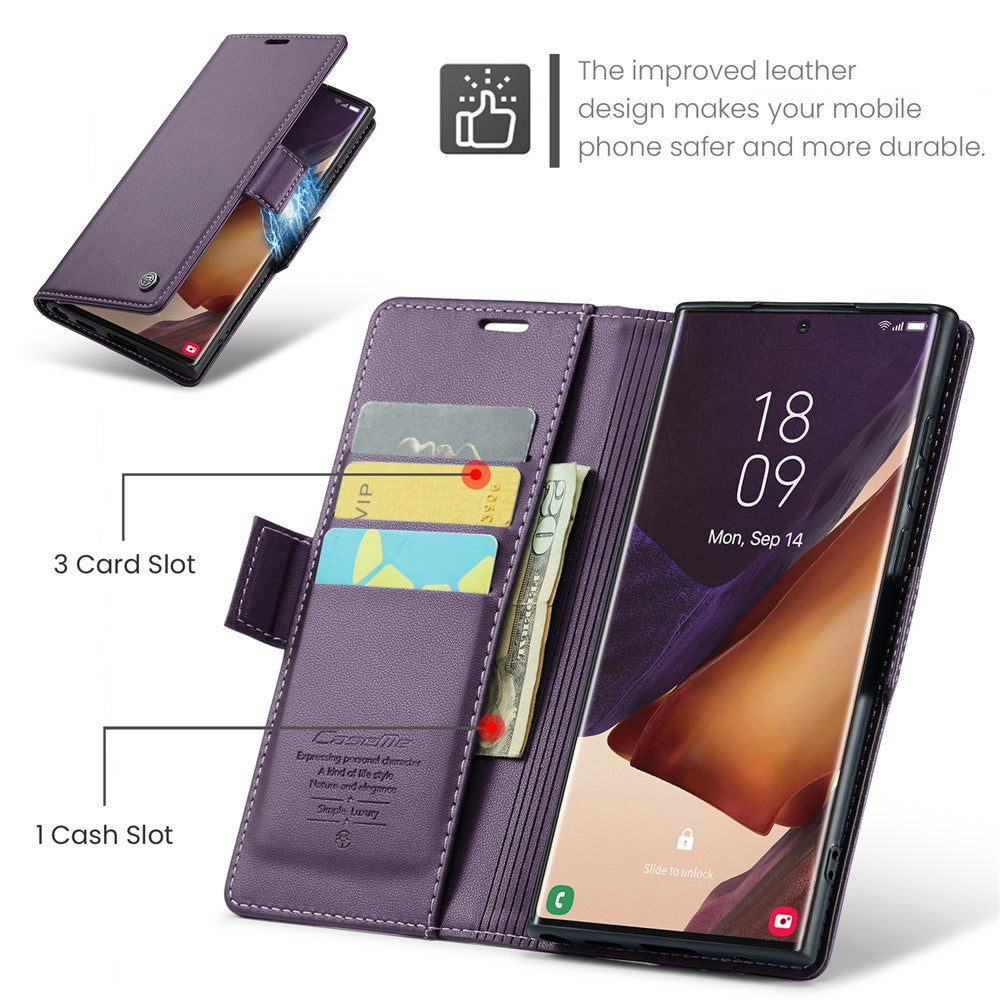 For Samsung Galaxy Note20 Ultra / Ultra 5G Leather Case CASEME 023 RFID Blocking 3 Card Slot Mobile Cover