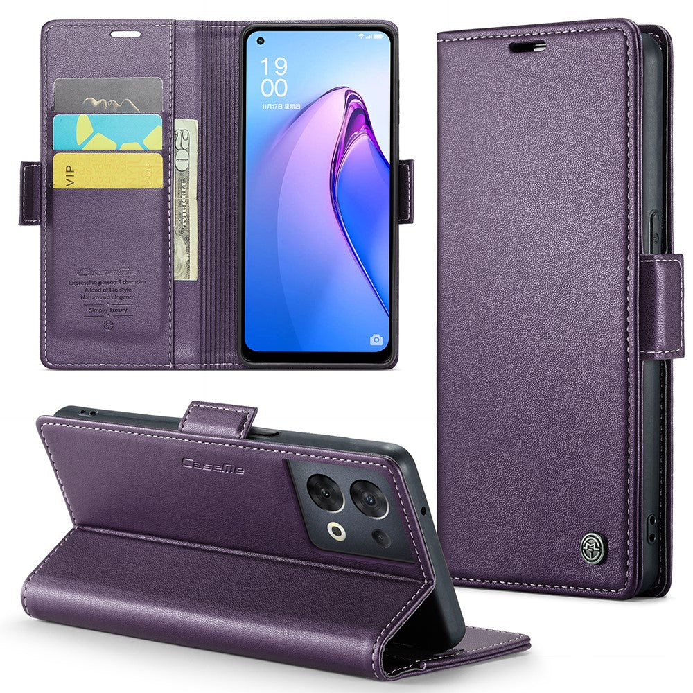 For Oppo Reno8 5G (Global) Leather Case CASEME 023 RFID Blocking 3 Card Slot Mobile Cover