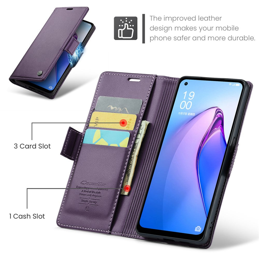 For Oppo Reno8 5G (Global) Leather Case CASEME 023 RFID Blocking 3 Card Slot Mobile Cover