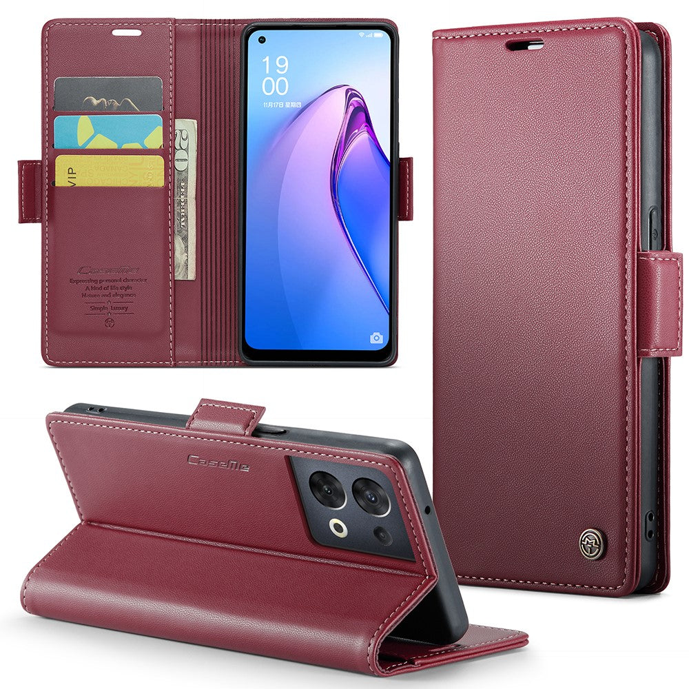 For Oppo Reno8 5G (Global) Leather Case CASEME 023 RFID Blocking 3 Card Slot Mobile Cover