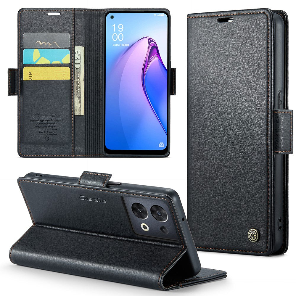 For Oppo Reno8 5G (Global) Leather Case CASEME 023 RFID Blocking 3 Card Slot Mobile Cover
