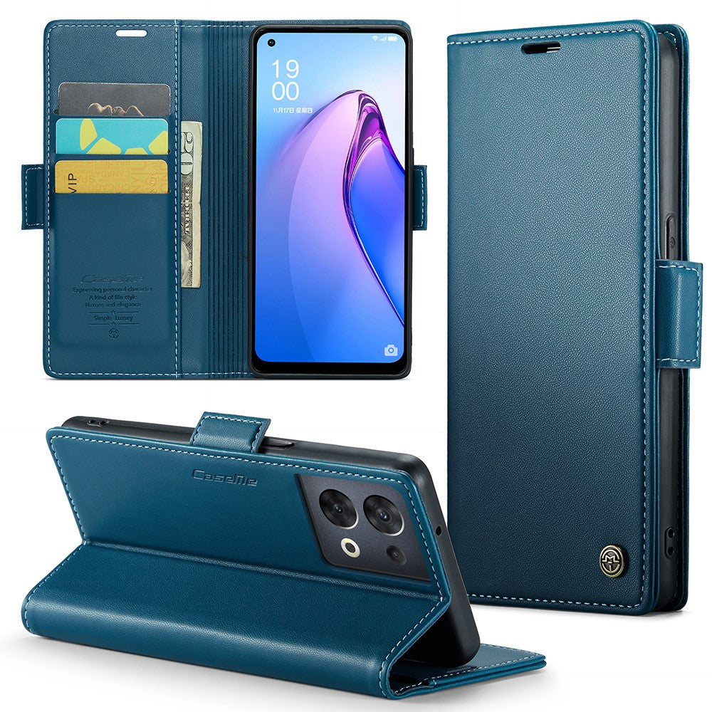 For Oppo Reno8 5G (Global) Leather Case CASEME 023 RFID Blocking 3 Card Slot Mobile Cover