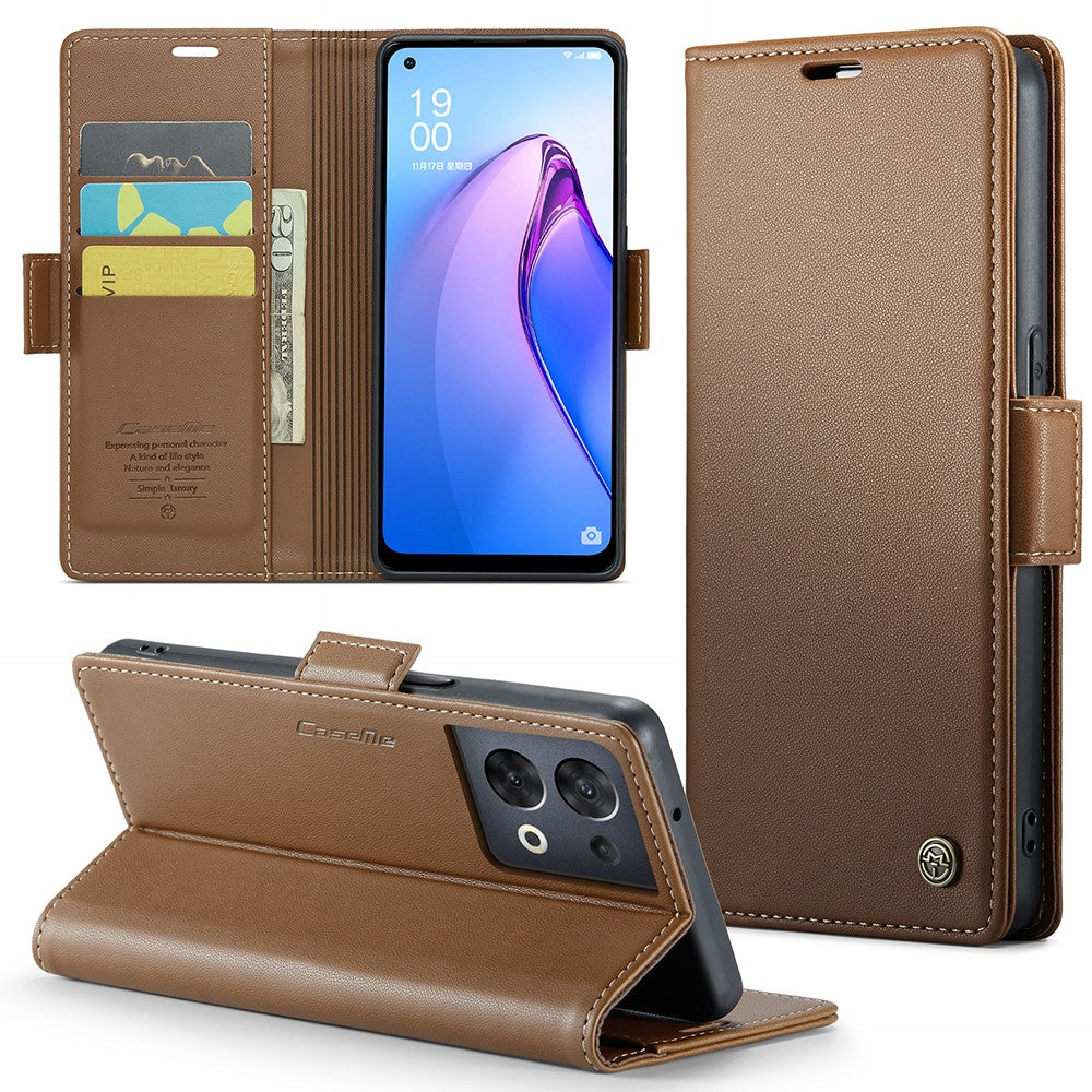 For Oppo Reno8 5G (Global) Leather Case CASEME 023 RFID Blocking 3 Card Slot Mobile Cover