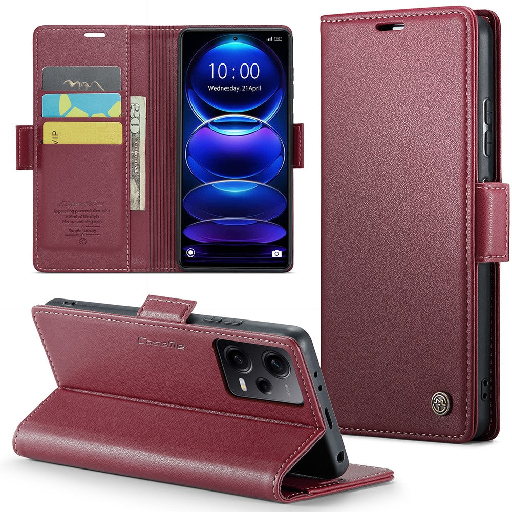 For Xiaomi Poco X5 Pro 5G / Redmi Note 12 Pro Speed 5G / Note 12 Pro 5G Leather Case CASEME 023 RFID Blocking 3 Card Slot Mobile Cover