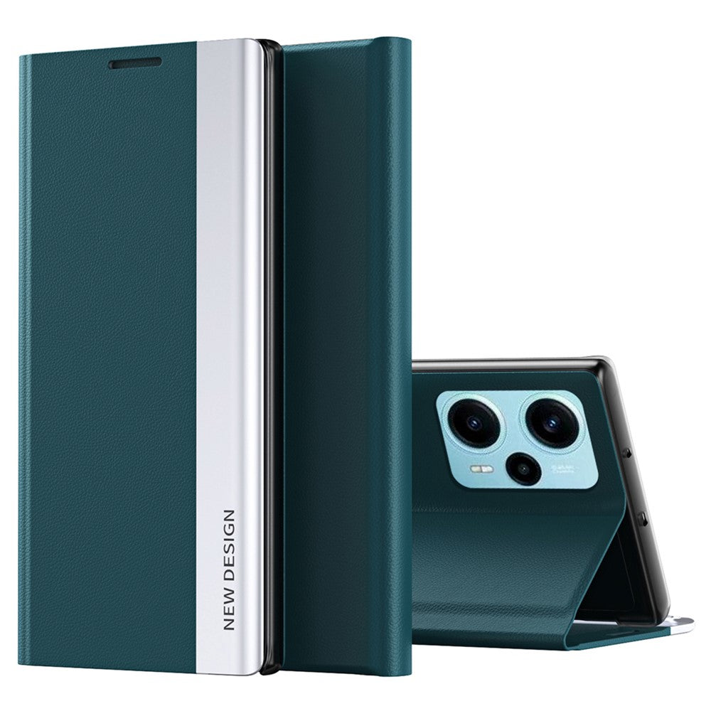 For Xiaomi Poco F5 5G / Redmi Note 12 Turbo PU Leather Flip Cover Electroplating Anti-Scratch Phone Case with Stand