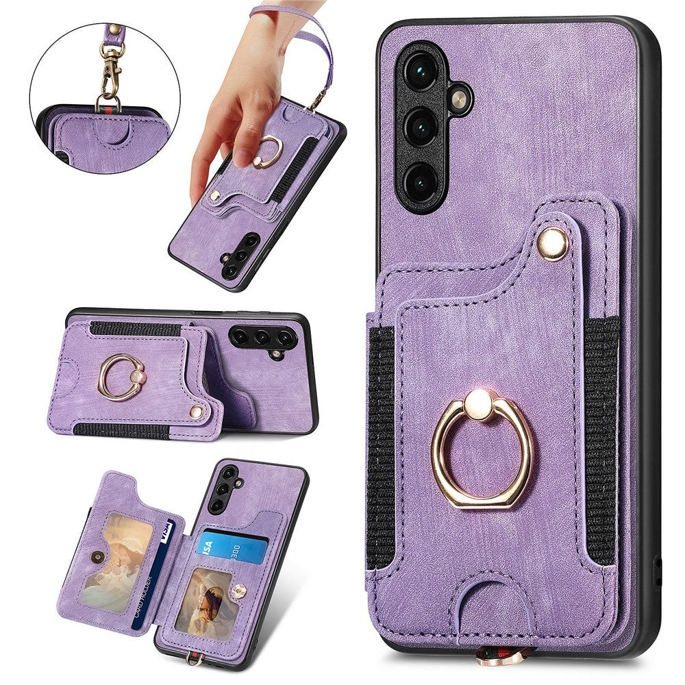 Telefoncover til Samsung Galaxy A54 5G PU-læderbelagt PC+TPU-etui med RFID-blokerende kortpladser og støttefod